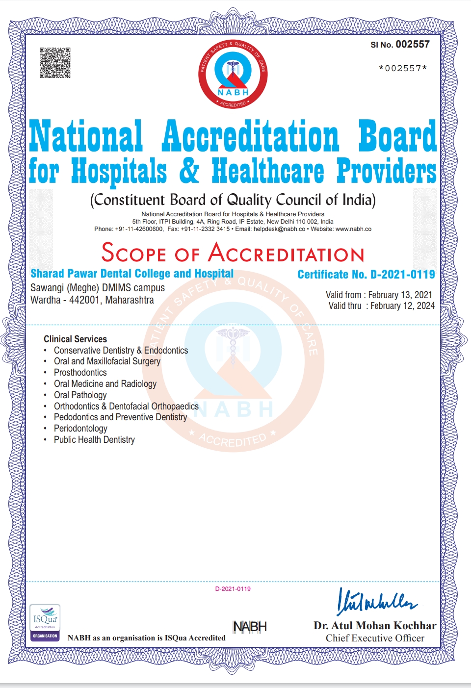 NABH Accreditation for Sharad Pawar Dental College & Hospital
